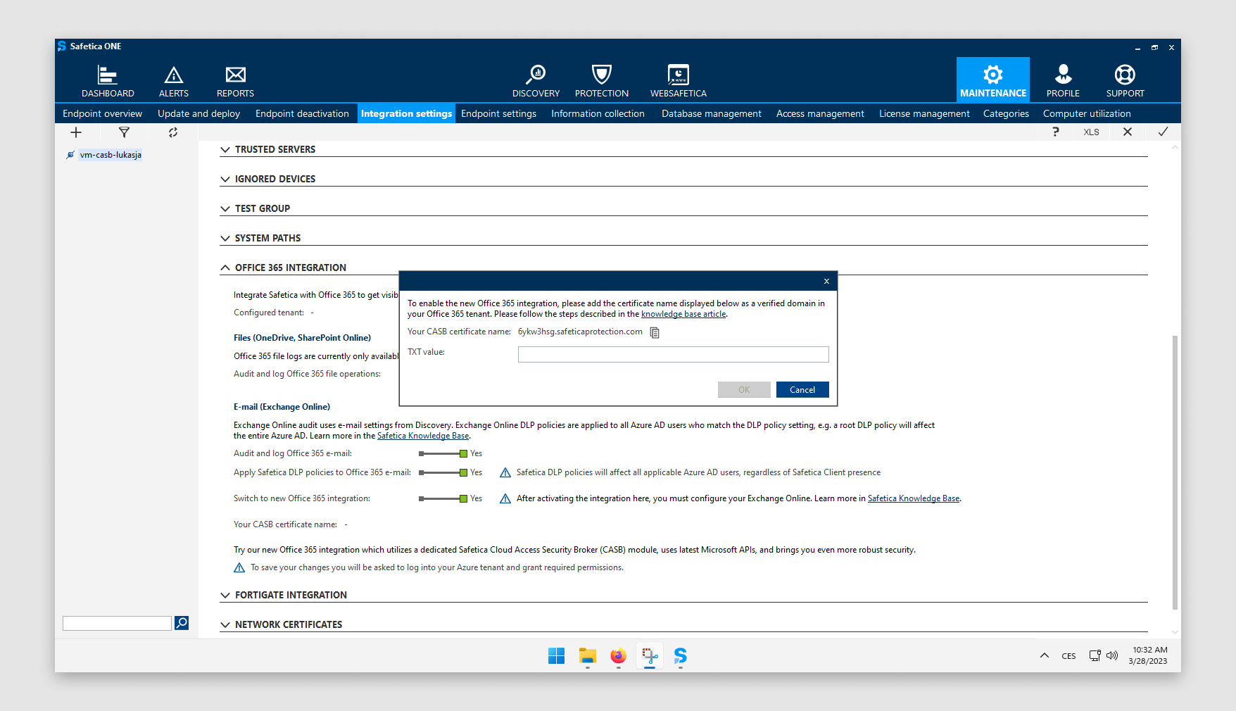 Safetica CASB - how to enable active data protection in Microsoft Exchange